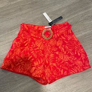 NWT nicole miller red linen shorts with a belt sz 8